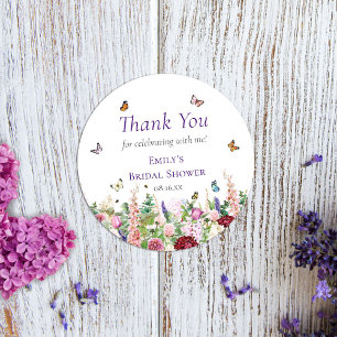 Adesivo Obrigado Flores Rosa Roxo & Borboletas