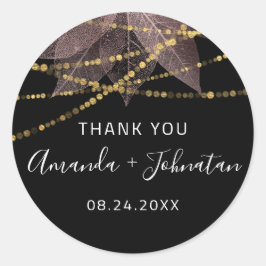 Adesivo Obrigado Folha de Ouro Rosa Nome Data Preto Dourad