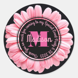 Adesivo Obrigado, Gérbera Rosa, Adicione Sua Própria Daisy