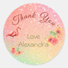 Adesivo Obrigado Glitter Flamingo Tropical Floral