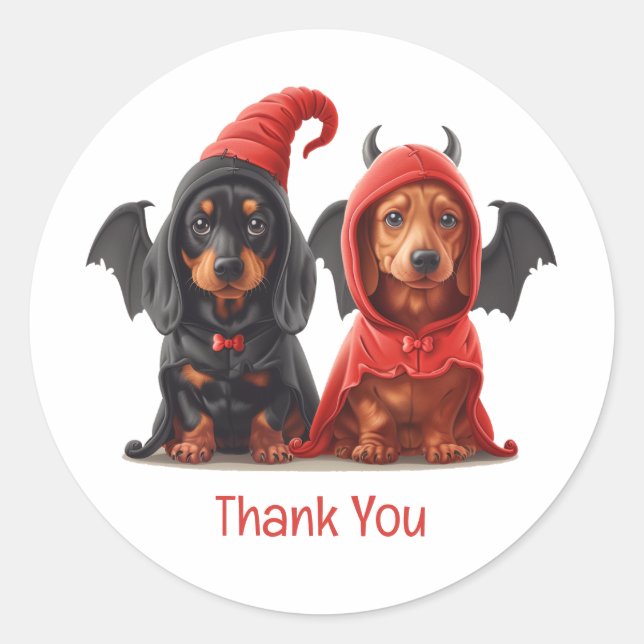 Adesivo Obrigado Halloween Dachshund Dogs Devil Bat (Frente)