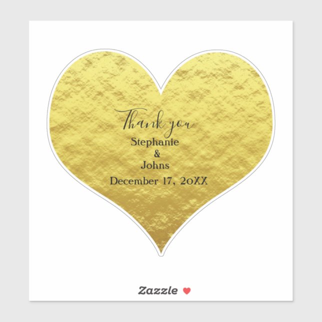 Adesivo Obrigado Heart Gold Foil Casamento Personalizado (Folha)