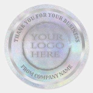 Adesivo Obrigado holográfico prateado, seu logotipo person