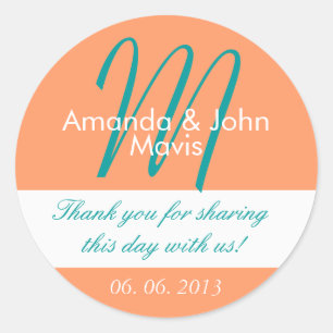 Adesivo Obrigado inicial simples do favor do casamento da