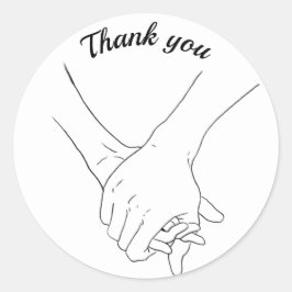 Adesivo Obrigado, linha preta desenhando mãos dadas
