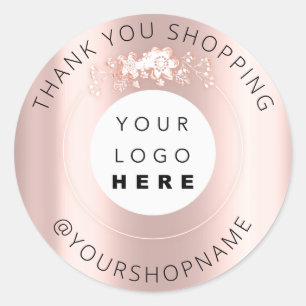 Adesivo Obrigado Logotipo comercial Rosa Nome Florais