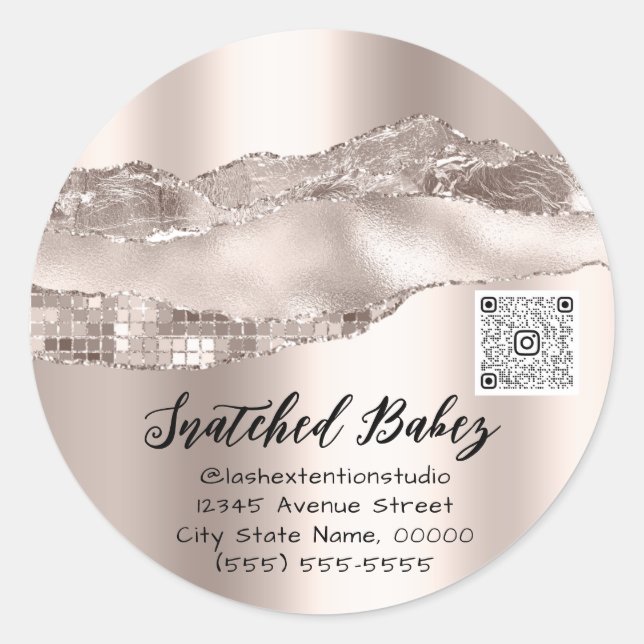 Adesivo Obrigado Logotipo Cosmético Código QR Rosa (Frente)