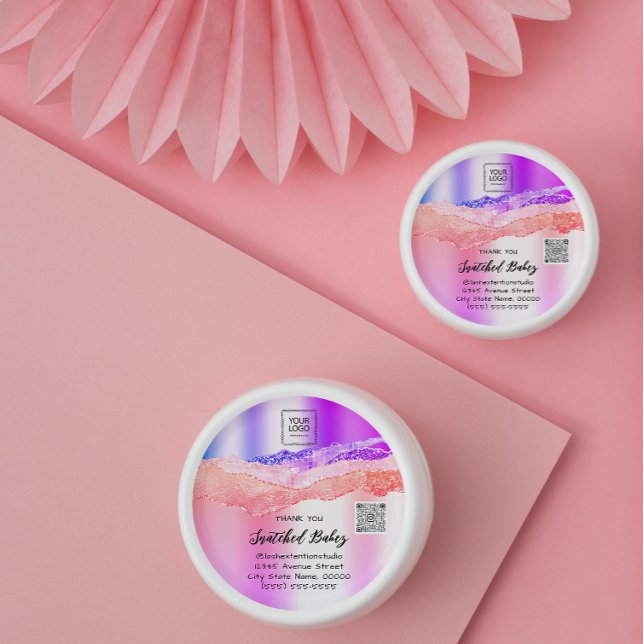Adesivo Obrigado Logotipo Cosmético Código QR Rosa Púrpura (Criador carregado)