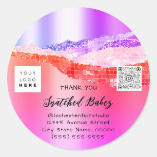 Adesivo Obrigado Logotipo Cosmético QR Código cor-de-rosa