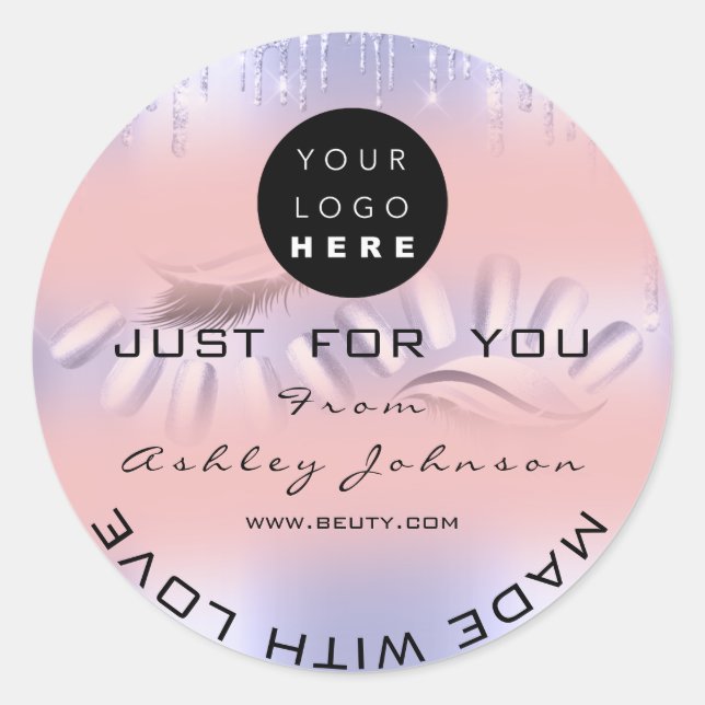 Adesivo Obrigado Logotipo Unhas Pisca Rosa Roxo (Frente)