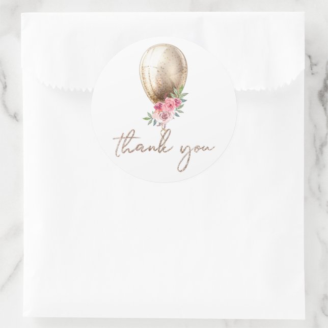 Adesivo Obrigado Luxury Beige Balloon Glitter (Bolsa)