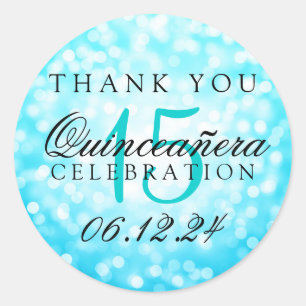 Adesivo Obrigado luzes de Bokeh de turquesa de Quinceanera