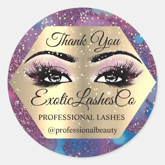 Adesivo Obrigado Makest Artist Olhos Azuis Marble Rosa (Frente)