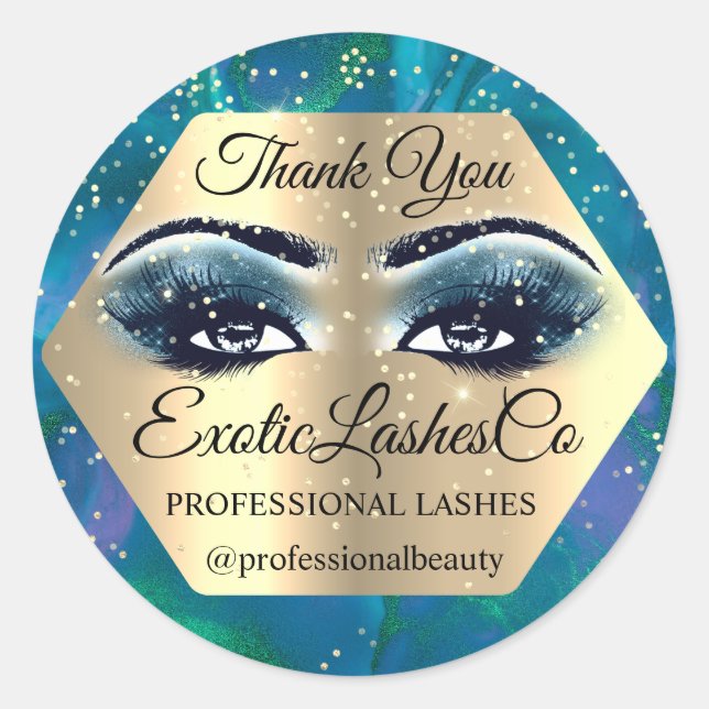 Adesivo Obrigado Makeup Artista Dourado LASHES Blue (Frente)