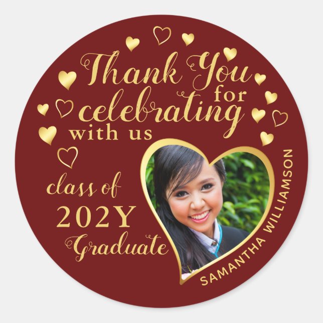 Adesivo Obrigado Maroon Red Dourado 2025 Graduation Favor (Frente)