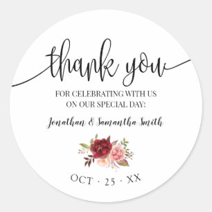 Adesivo Obrigado Marsala floral boho de casamento