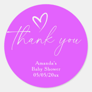 Adesivo Obrigado Minimalista Simples Chuveiro de Bebê Roxo