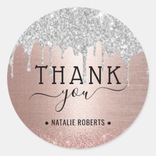 Adesivo Obrigado Moderno Brilho Prata Dourado Rosa