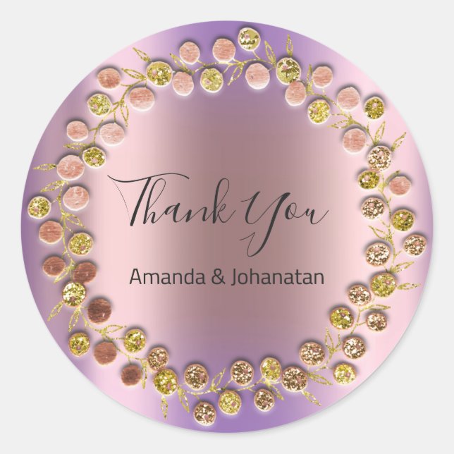 Adesivo Obrigado Monograma Dourado Nome Rosa Purple (Frente)