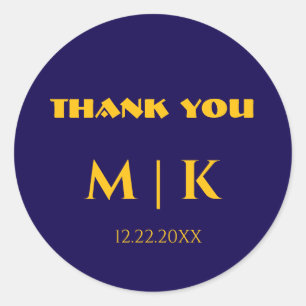 Adesivo Obrigado Monogramas Casado Amarelo Dourado