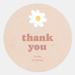 Adesivo Obrigado Neutro Daisies Baby Shower Retro