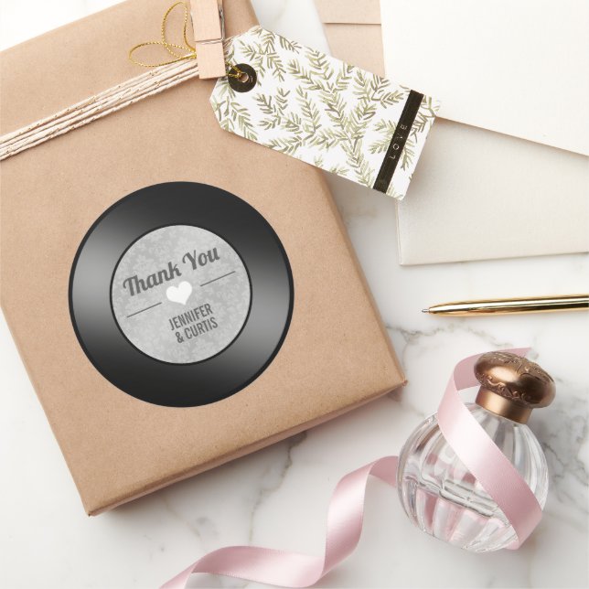 Adesivo Obrigado no Casamento com Disco de Vinil Retro (Presentear)