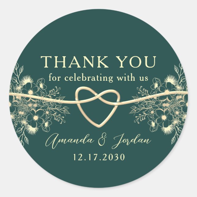 Adesivo Obrigado noivado ouro esmeralda (Frente)