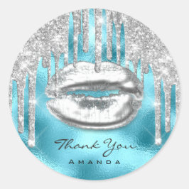 Adesivo Obrigado Nome 16º BridalBlue Glitter Kiss Silver