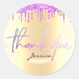 Adesivo Obrigado Nome 16º Brilhante Dourado Roxo