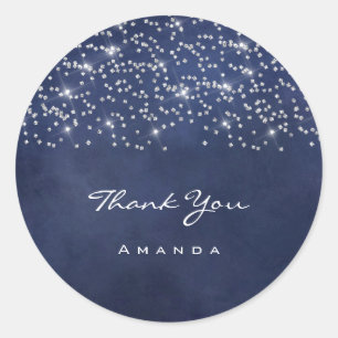 Adesivo Obrigado Nome 16º Casamento Azul Marinho Faísca