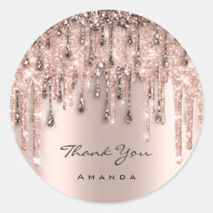Adesivo Obrigado Nome 16º Casamento Rosa Brilho Gotas