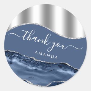 Adesivo Obrigado Nome 16º Marinho Azul-Bridal Silver Marb