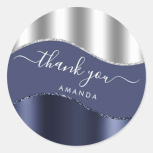 Adesivo Obrigado Nome 16º Marinho Bridal Azul Prata Branc