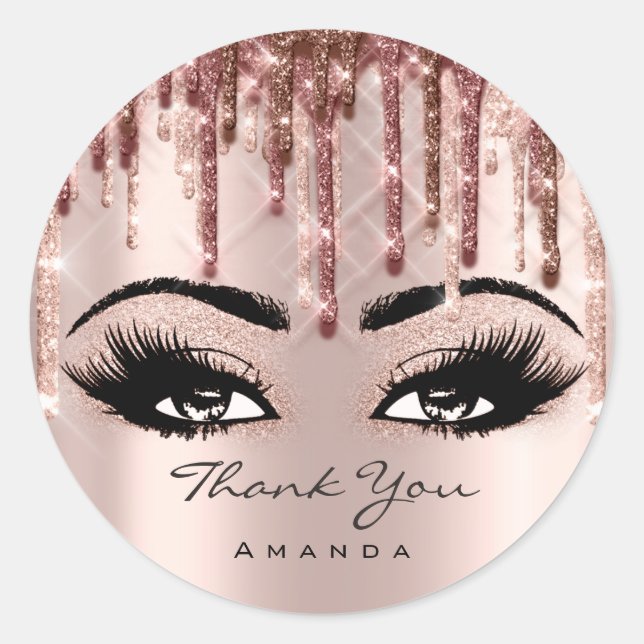 Adesivo Obrigado Nome 16º Rosa de noiva Eyelash gotas 3D (Frente)