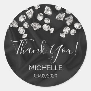 Adesivo Obrigado Nome 16 anos Diamantes pretos de seda