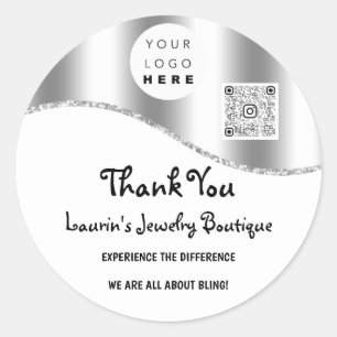 Adesivo Obrigado Nome Comercial Logotipo Qr Code White Sil