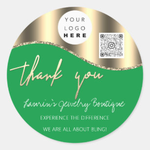 Adesivo Obrigado Nome Comercial Logotipo Qr Código Dourado