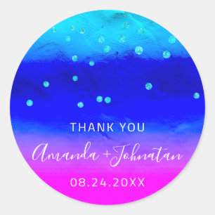Adesivo Obrigado Nome Data Azul Aqua Rosa Confetti
