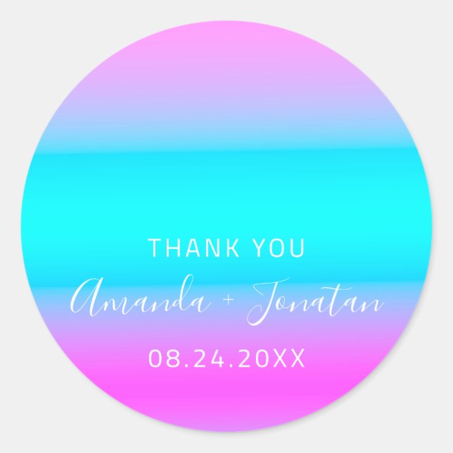 Adesivo Obrigado Nome Data Azul Aqua Rosa Mão (Frente)