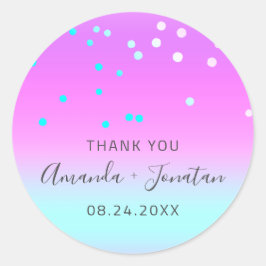 Adesivo Obrigado Nome Data Azul Dourada Confetti Ombro