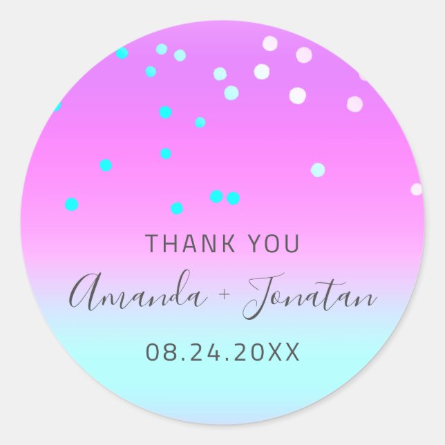 Adesivo Obrigado Nome Data Azul Dourada Confetti Ombro (Frente)