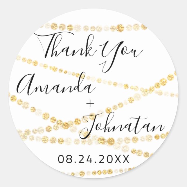 Adesivo Obrigado Nome Data Ouro Branco Luz Branca (Frente)