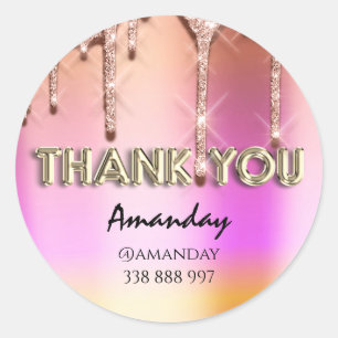 Adesivo obrigado Nome Drips Rosa Instagra Dourado Drips