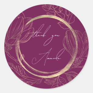 Adesivo Obrigado Nome Floral Berry Dourado Casamento Noiva