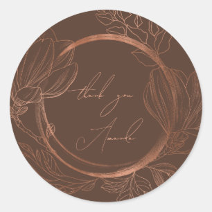 Adesivo Obrigado Nome Floral Cobre Marrom Casamento Noiva