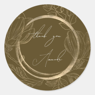 Adesivo Obrigado Nome Floral Marrom Dourado Casamento Noiv