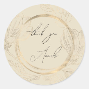 Adesivo Obrigado Nome Floral Mostarda Dourado Casamento No