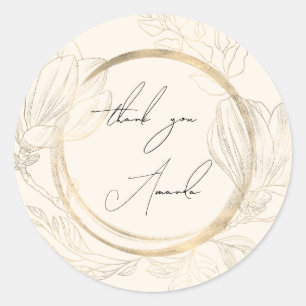 Adesivo Obrigado Nome Floral Noiva Dourado Shabby Chic