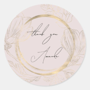 Adesivo Obrigado Nome Floral Pó Dourado Casamento Noiva