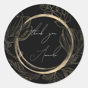 Adesivo Obrigado Nome Floral Preto Branco Dourado